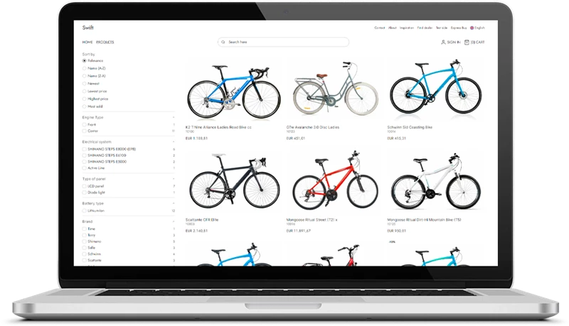 DynamicWebs hjemmeside med produkter